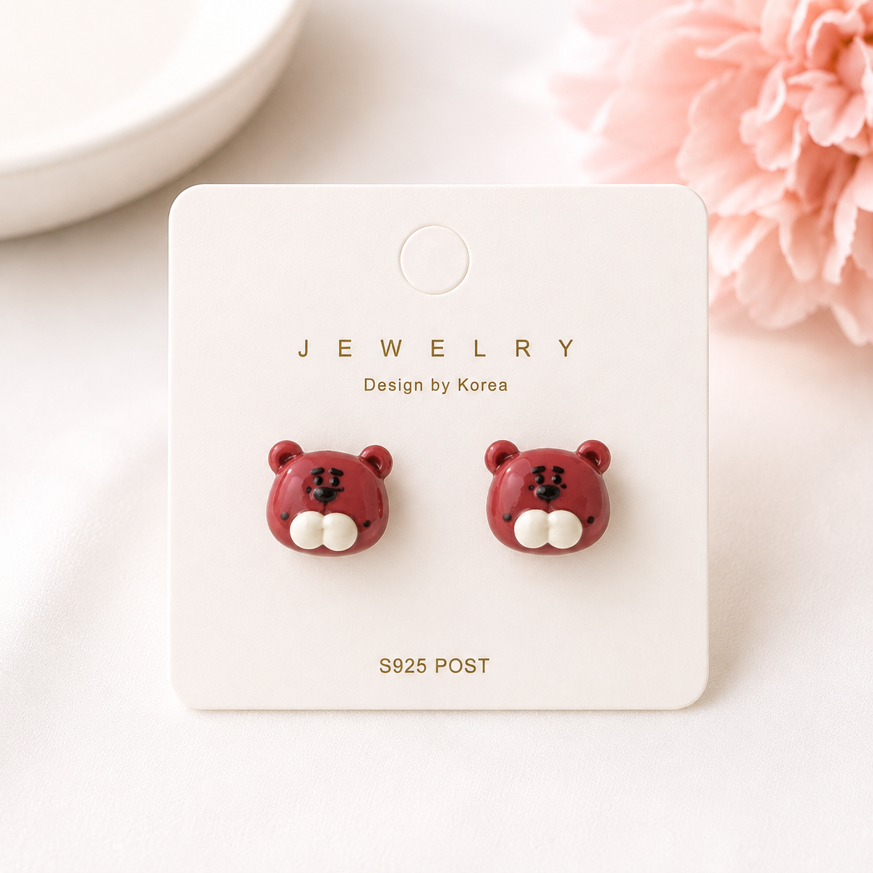 Cute Red Bear Stud Earrings