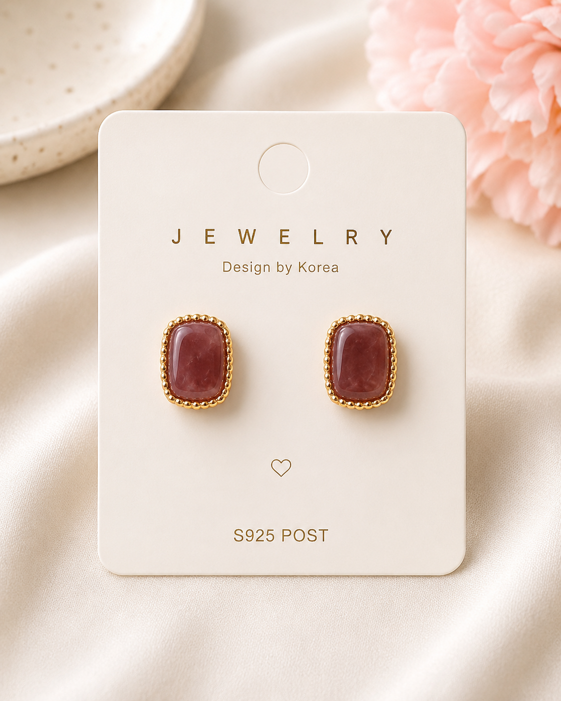 Elegant Burgundy Red Stone Gold-Tone Stud Earrings