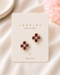 Elegant Burgundy Flower Gold-Tone Stud Earrings