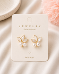 Elegant Gold Leaf & Pearl Stud Earrings