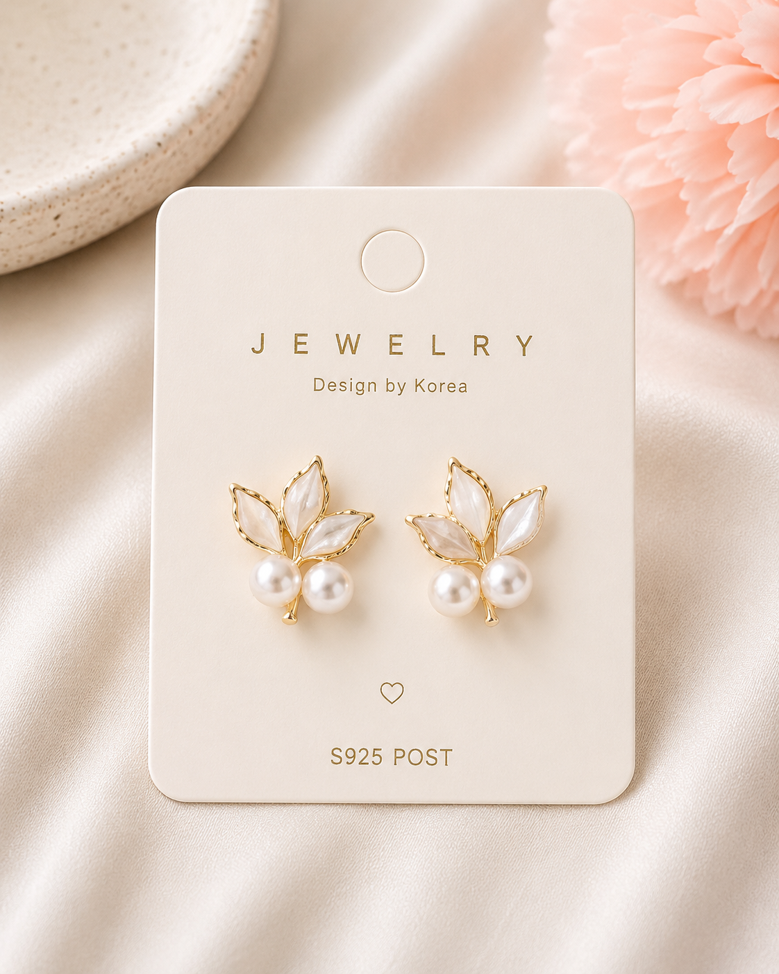 Elegant Gold Leaf & Pearl Stud Earrings