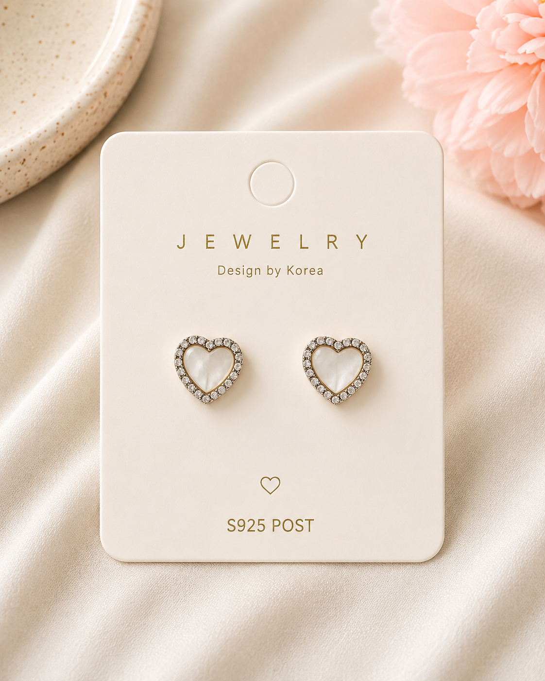 Heart Pearl Crystal Gold-Tone Stud Earrings